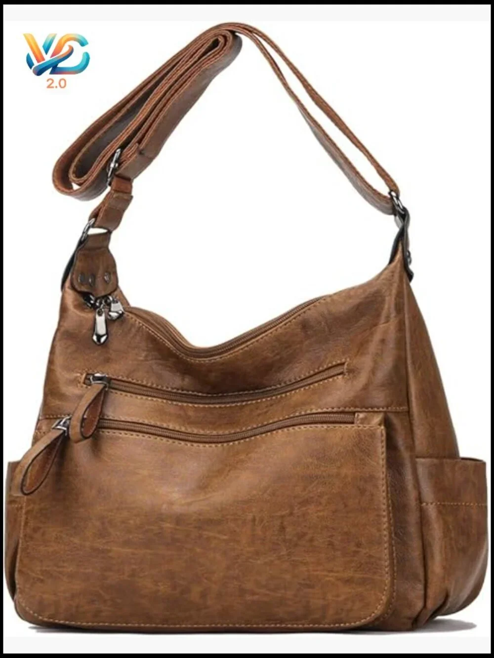 Soft PU Leather Hobo Crossbody Bag Multi-Pocket Tote Shoulder Bag